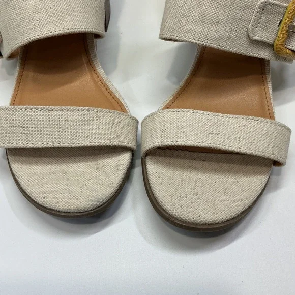 Tommy Bahama Trista Oatmeal Textile‎ Upper Block 2.5" Heel Sandals Womens 8M - Picture 3 of 7